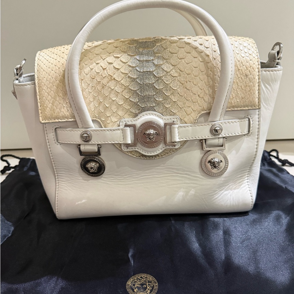Versace White Python Print Handbag - Picture 4 of 8